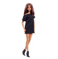 Barbie Basics bábika v čierných šatách hnedovlaská