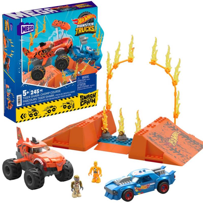 MEGA CONSTRUX HOT WHEELS MONSTER TRUCKS ZRÁŽKA S TIGER SHARK