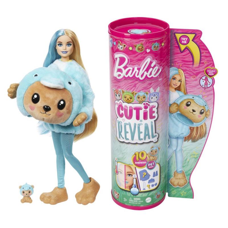 BRB CUTIE REVEAL BARBIE V KOSTÝMU - MEDVÍDEK V MODRÉM KOSTÝMU DELFÍNA