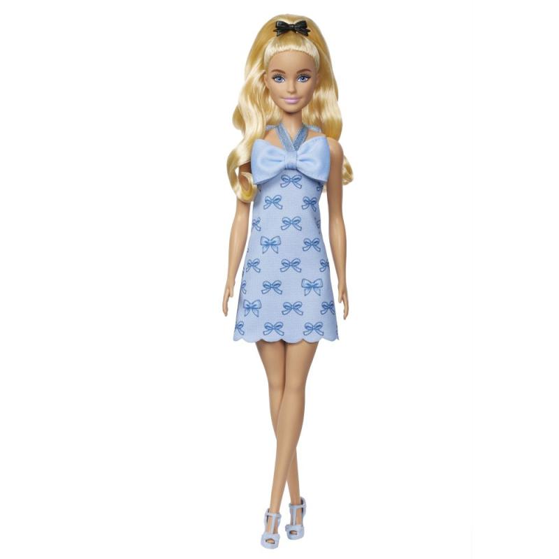 Barbie modelka - šaty s modrými mašlemi