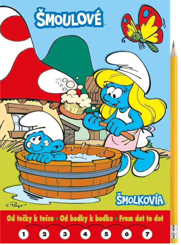 Omaľovanky Od bodky k bodke + grafitová ceruzka s gumou - Šmolkovia