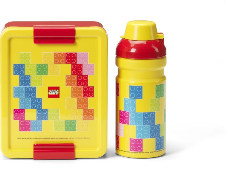 LEGO Brick desiatový set (fľaša a box) - červená/žltá